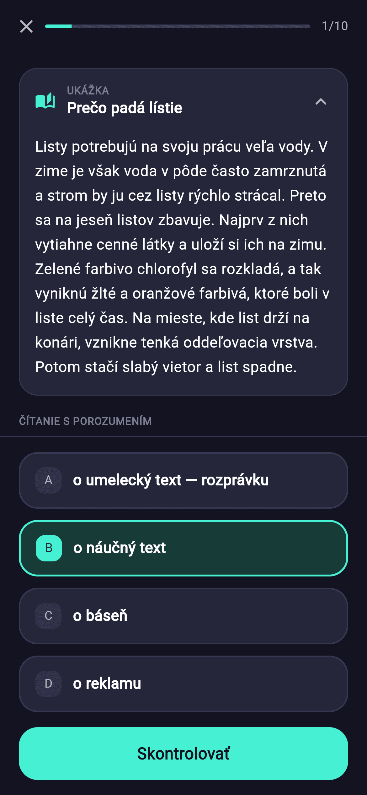 A Slovak reading comprehension question