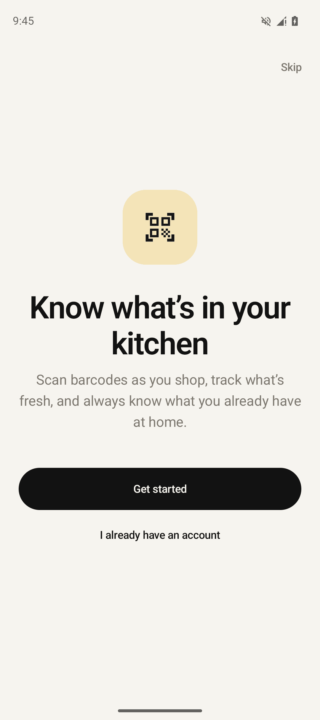 snecApp welcome screen: know what's in your kitchen